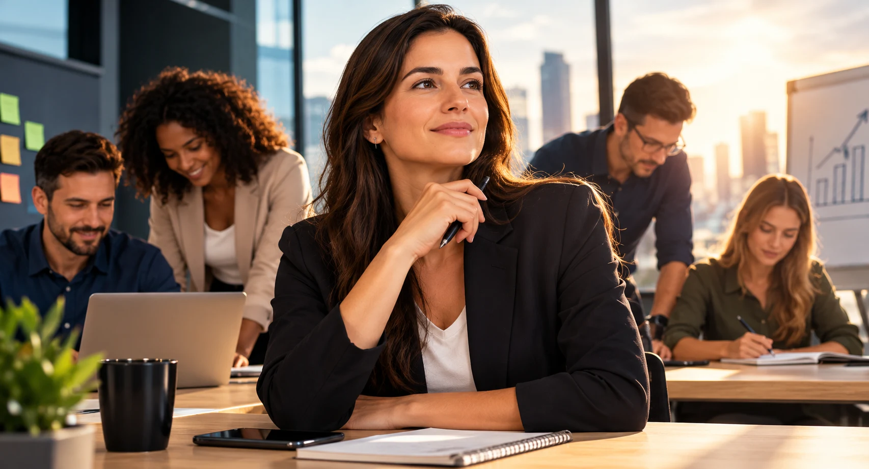 Cena ilustrativa de profissionais trabalhando com foco em negócios